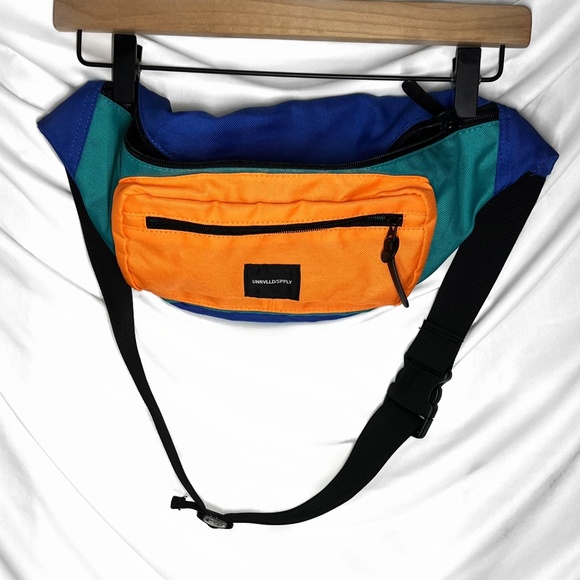 ASOS DESIGN Festival Fanny Pack in Neon Color Block Retro Rave Belt Bag Cross - Picture 1 of 6